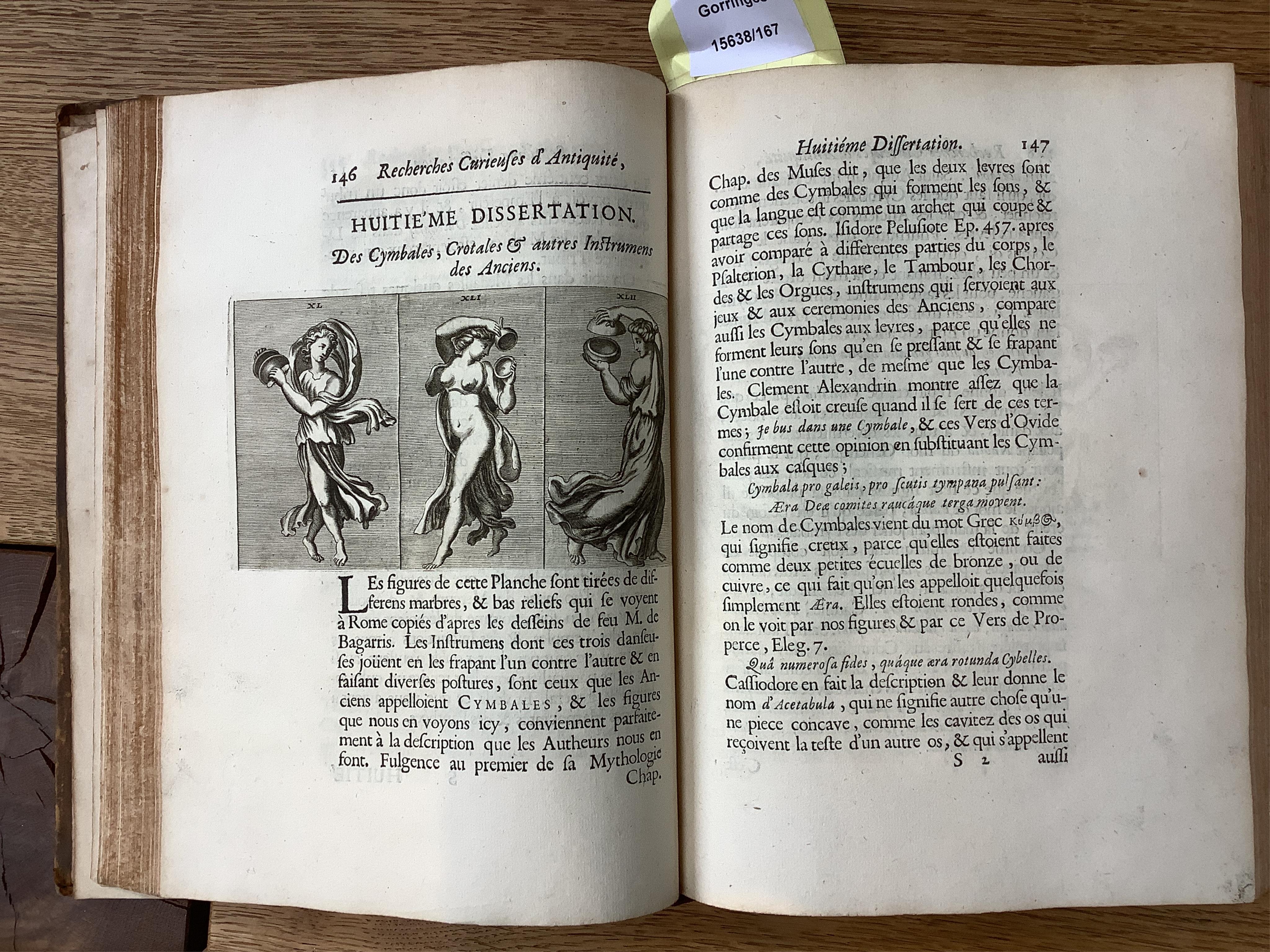 Spon (Jacob). Recherches curieuses d'Antiquité, contenues en plusieurs dissertations sur les Médailles, Bas-reliefs, Statues, Mosaïques et Inscriptions Antiques, Lyon: Thomas Amaulry, 1683